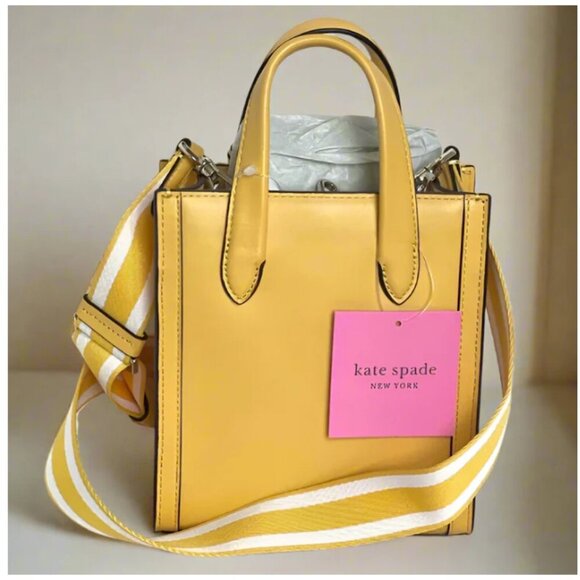 Kate Spade Mini Manhattan Tote Crossbody Yellow Leather Shoulder Bag Small - Picture 1 of 10